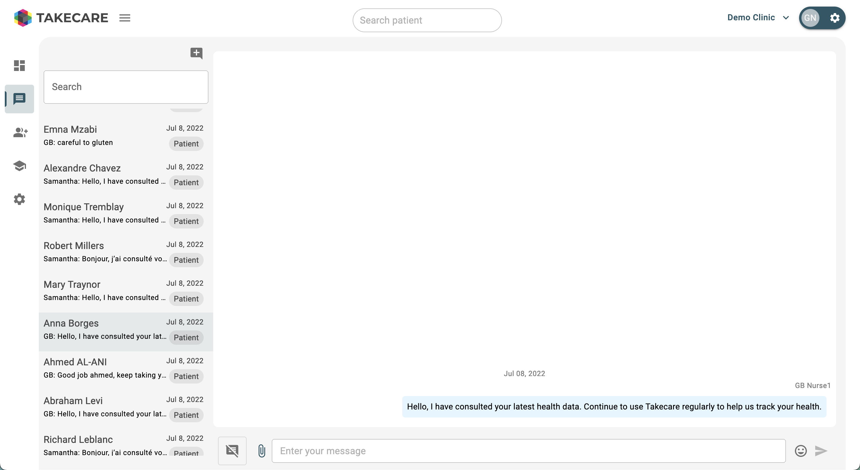 Clinician messaging workspace screenshot